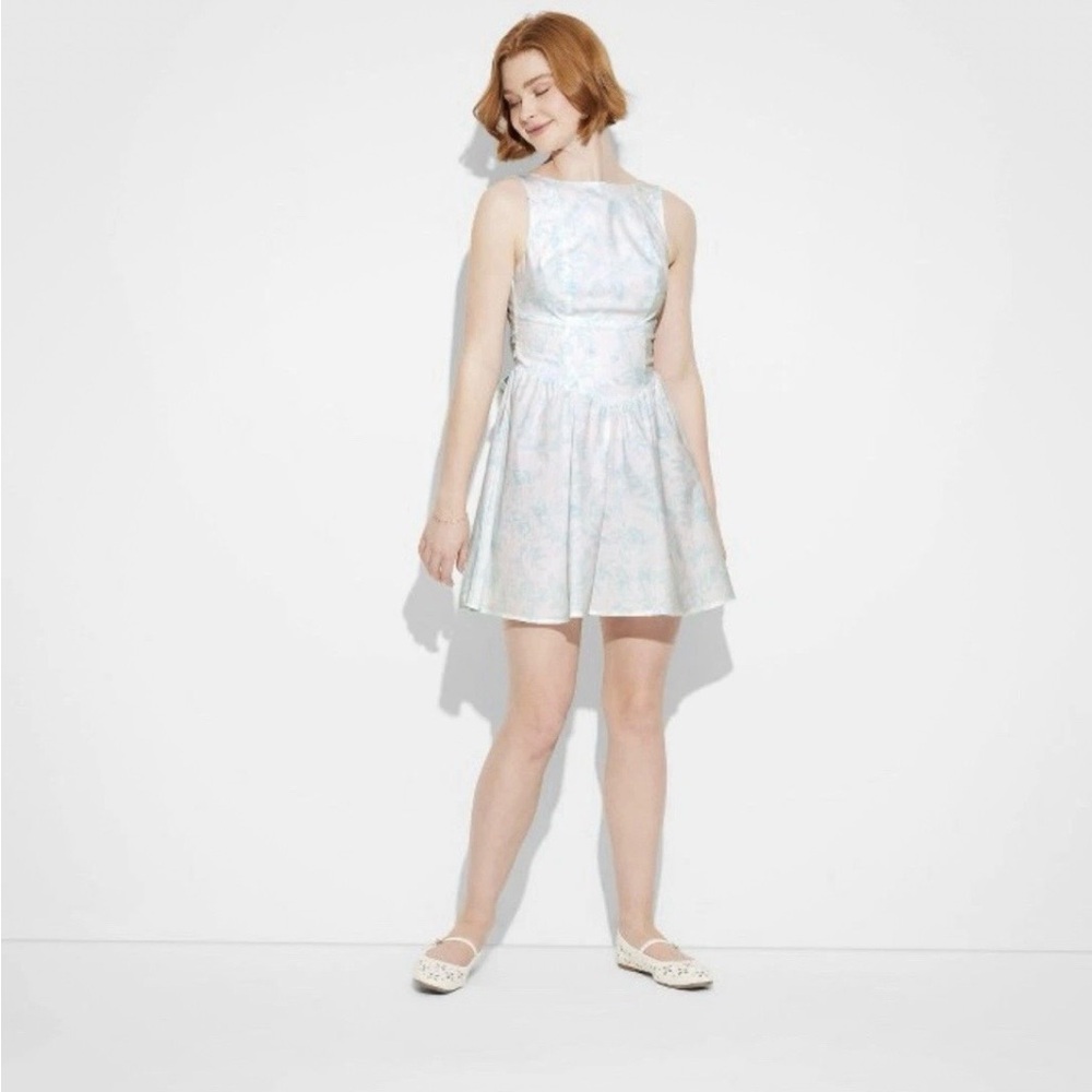 wild fable Pastel Blue & Pink Sleeveless Mini Dress